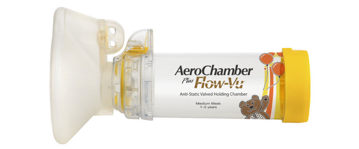 AeroChamber Plus Flow-Vu mit Kindermaske gelb Produktabbildung